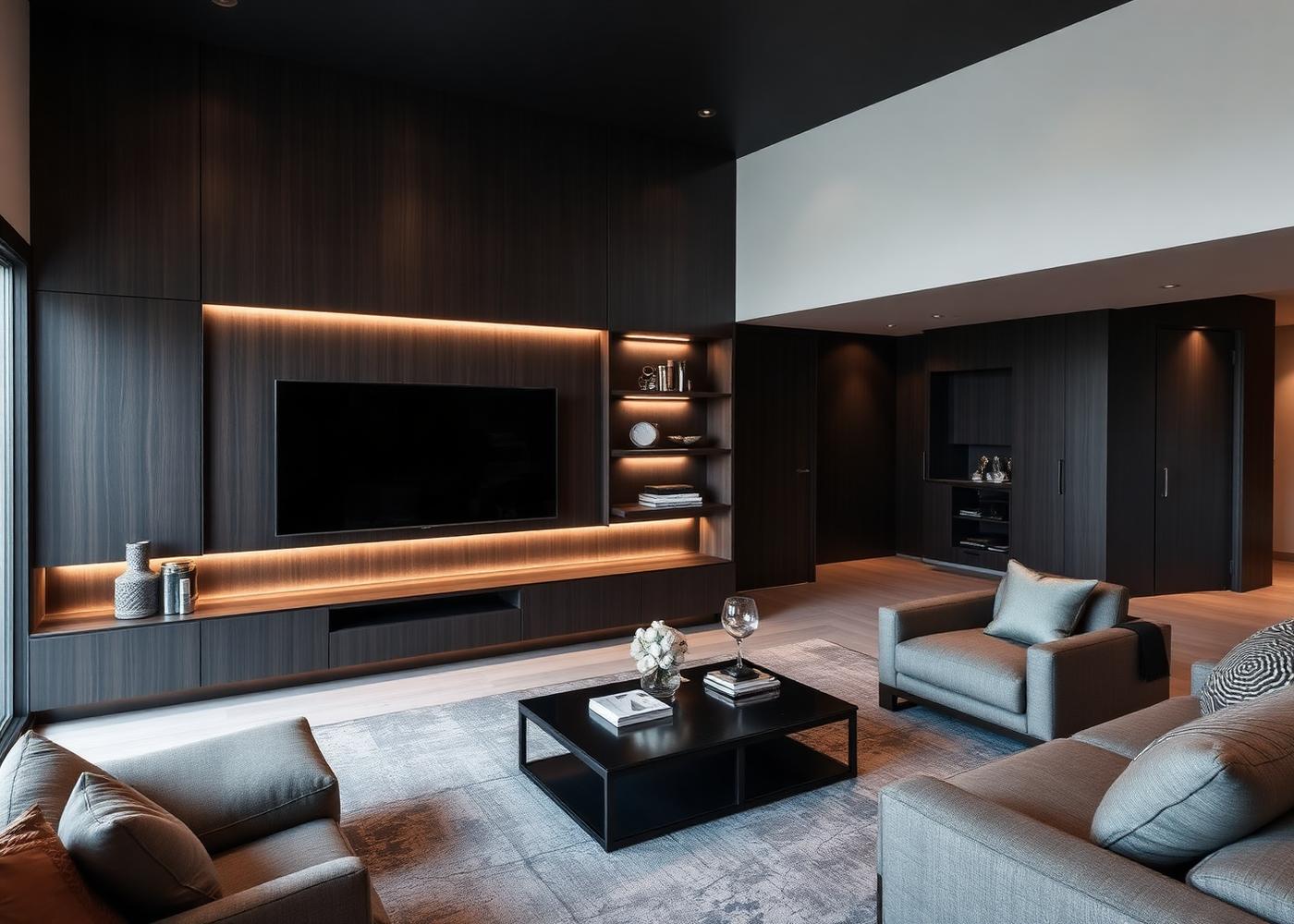Sala com painel planejado